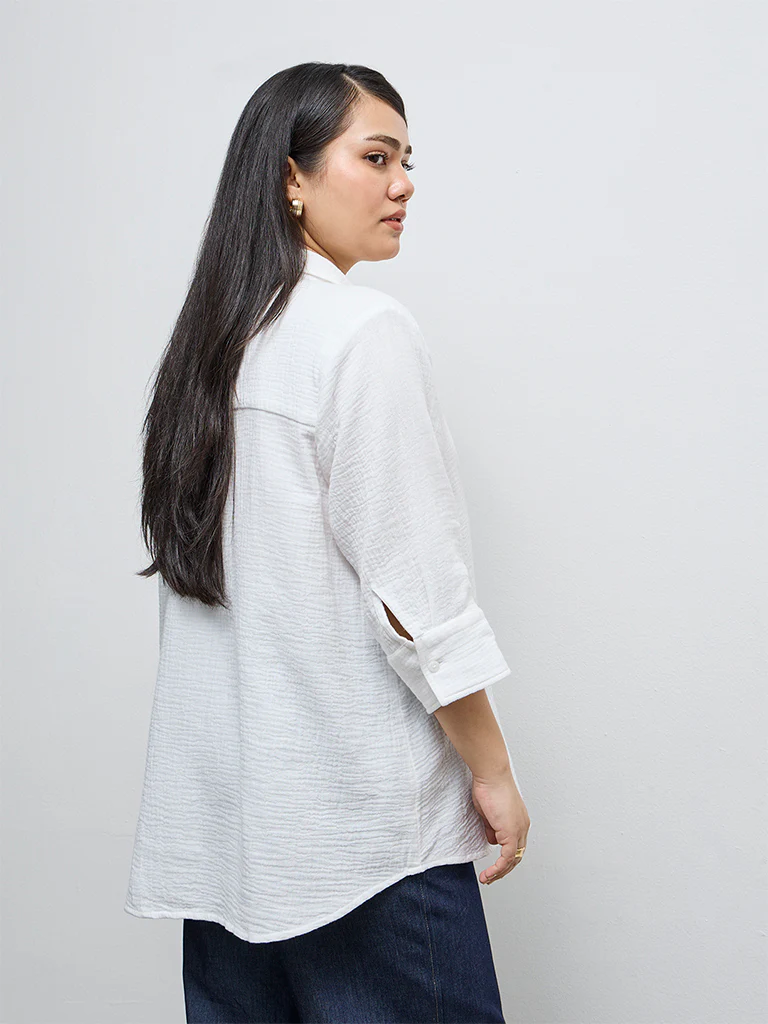 Gia White Crinkle-Textured Cotton Shirt - Image 4