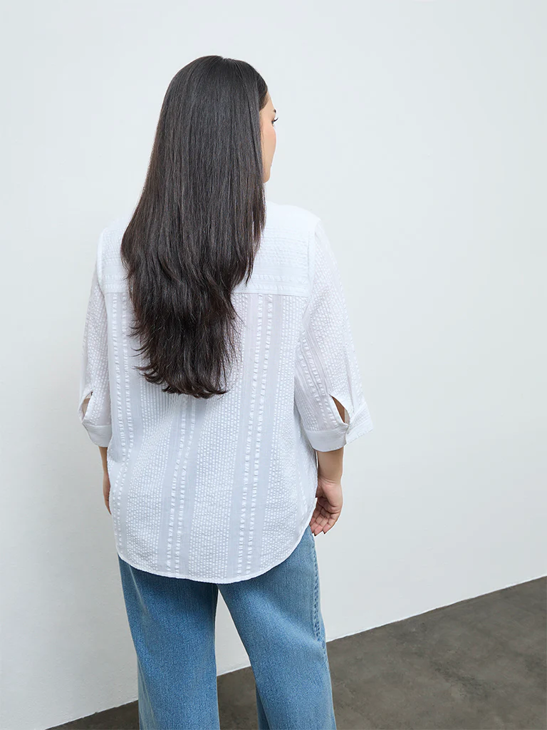 Gia White Crinkle-Textured Cotton Shirt - Image 4