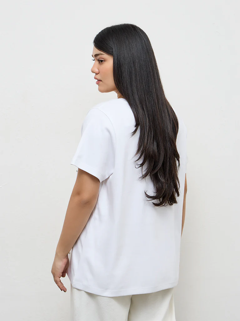 Gia White Embellished Cotton T-Shirt - Image 4