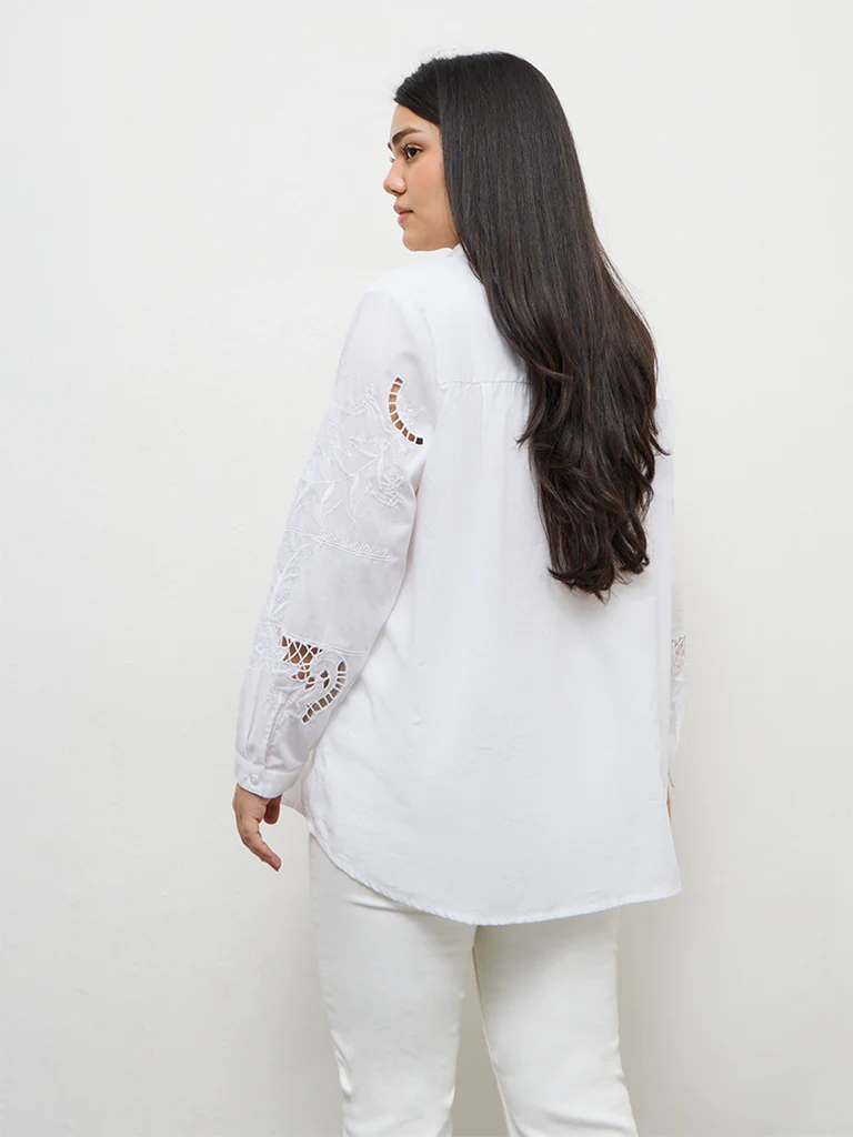 Gia White Embroidered Cotton Shirt - Image 4