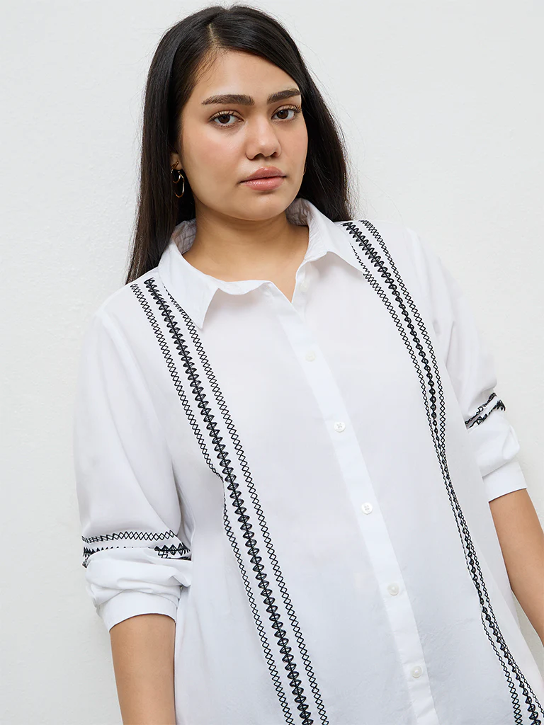 Gia White Embroidered Cotton Tunic - Image 3