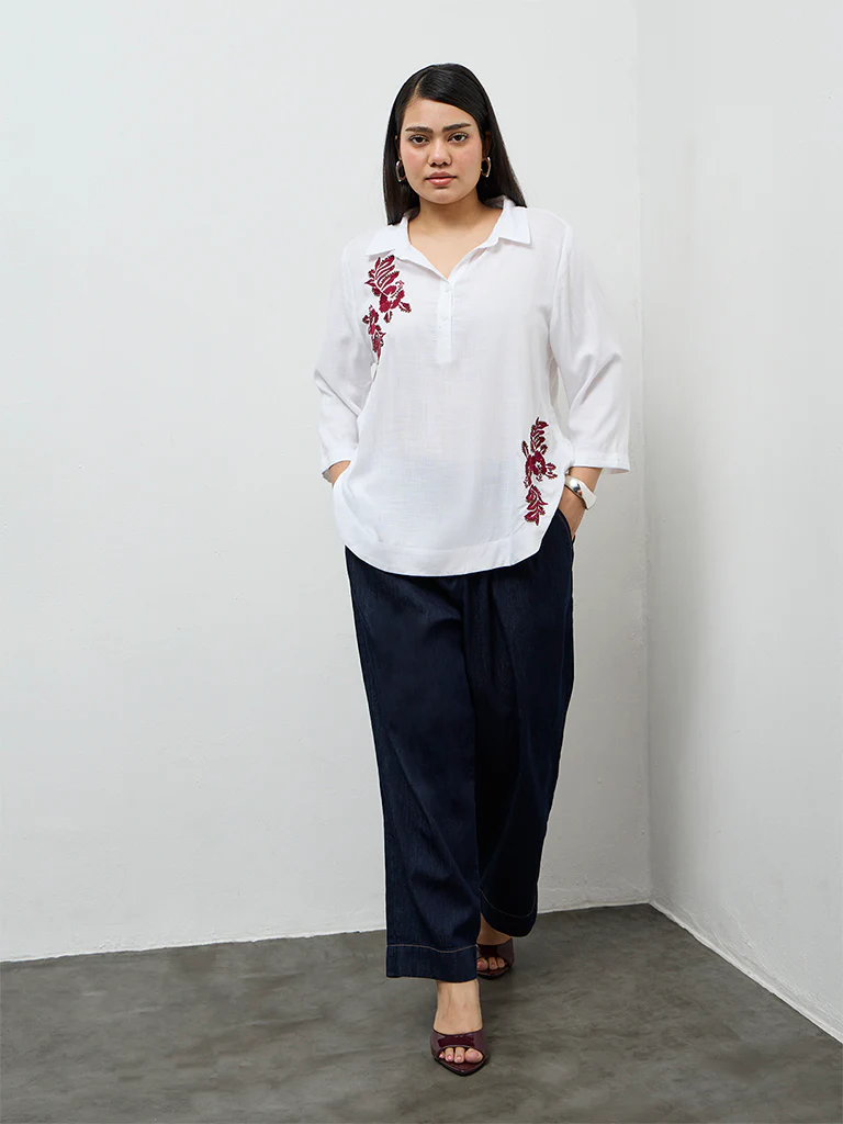 Gia White Floral Design Shirt - Image 2