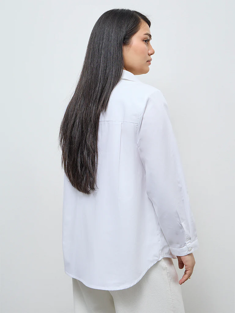 Gia White Floral Embellished Cotton Shirt - Image 4