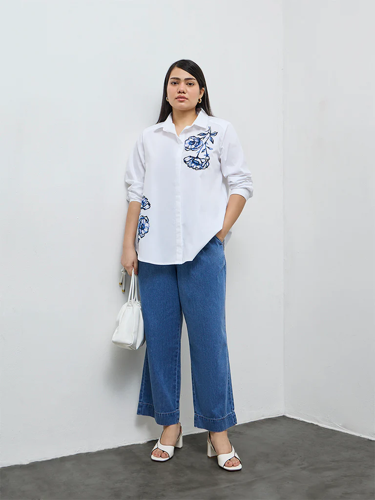Gia White Floral Embroidered Cotton Shirt - Image 2