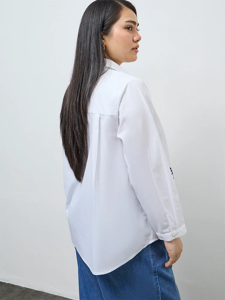 Gia White Floral Embroidered Cotton Shirt - Image 4
