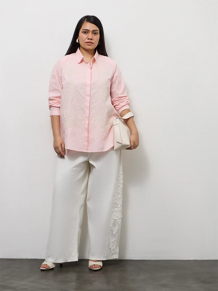 Gia White Floral Embroidered High-Rise Jeans