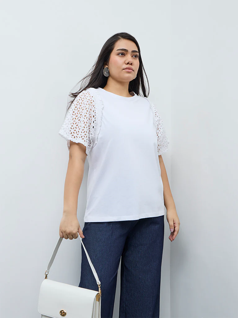 Gia White Floral Lace Cotton Top - Image 2