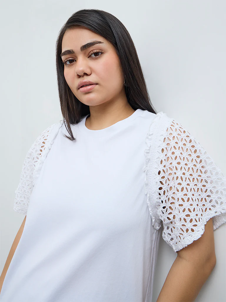 Gia White Floral Lace Cotton Top - Image 3