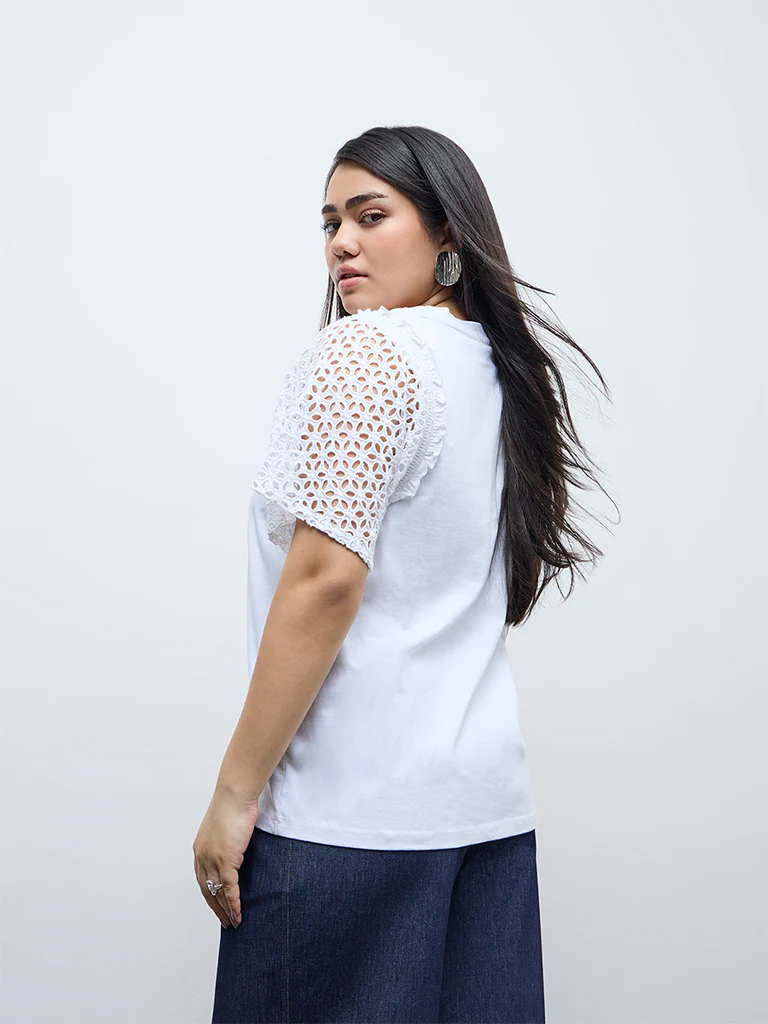 Gia White Floral Lace Cotton Top - Image 4
