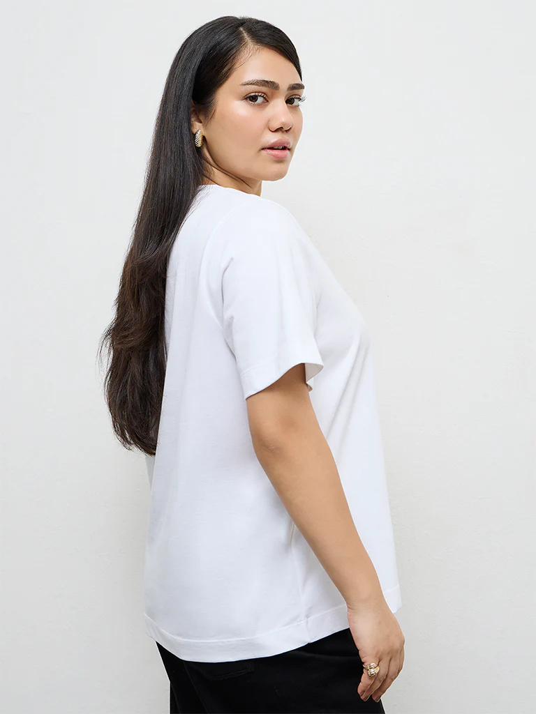 Gia White Floral Printed Cotton T-Shirt - Image 4