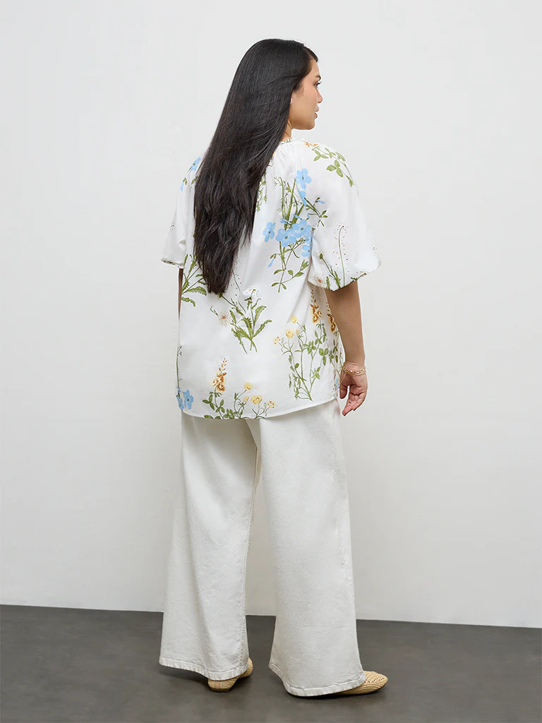 Gia White Foliage Printed Cotton Top - Image 4
