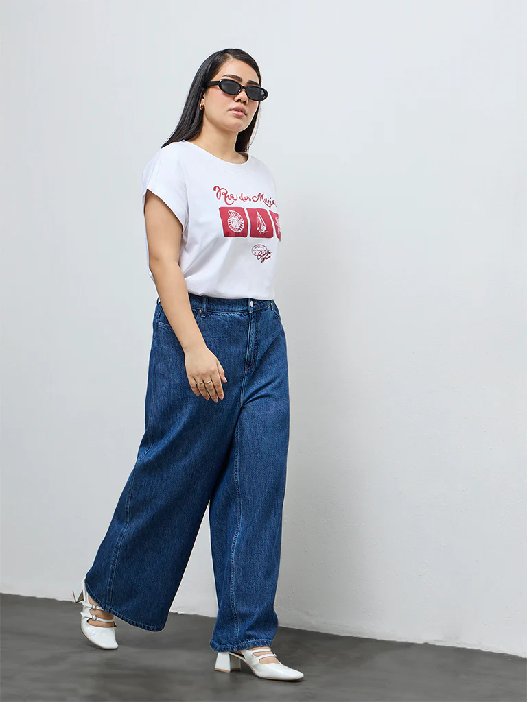 Gia White Graphic Cotton T-Shirt - Image 2