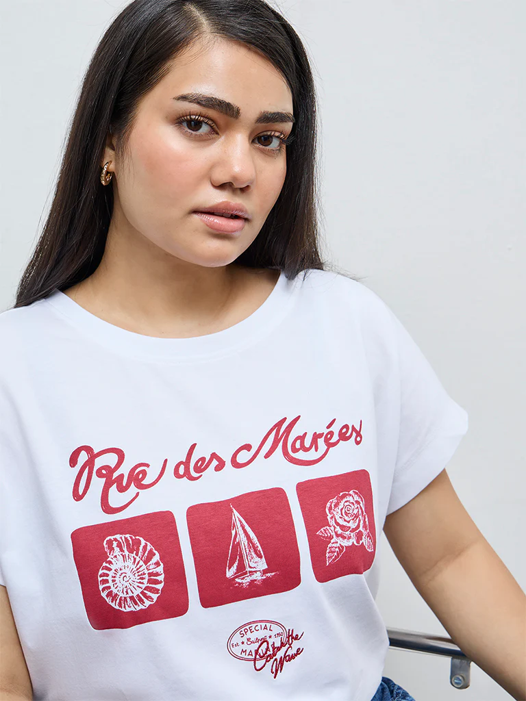Gia White Graphic Cotton T-Shirt - Image 3