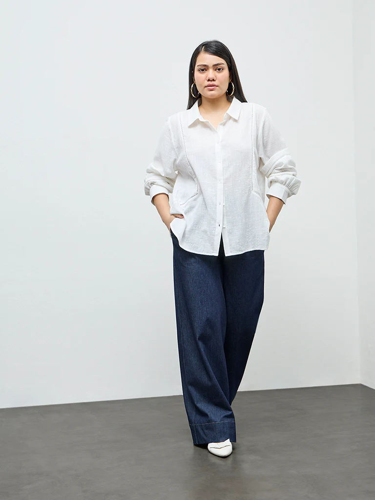 Gia White Lace-Insert Detailed Shirt - Image 2