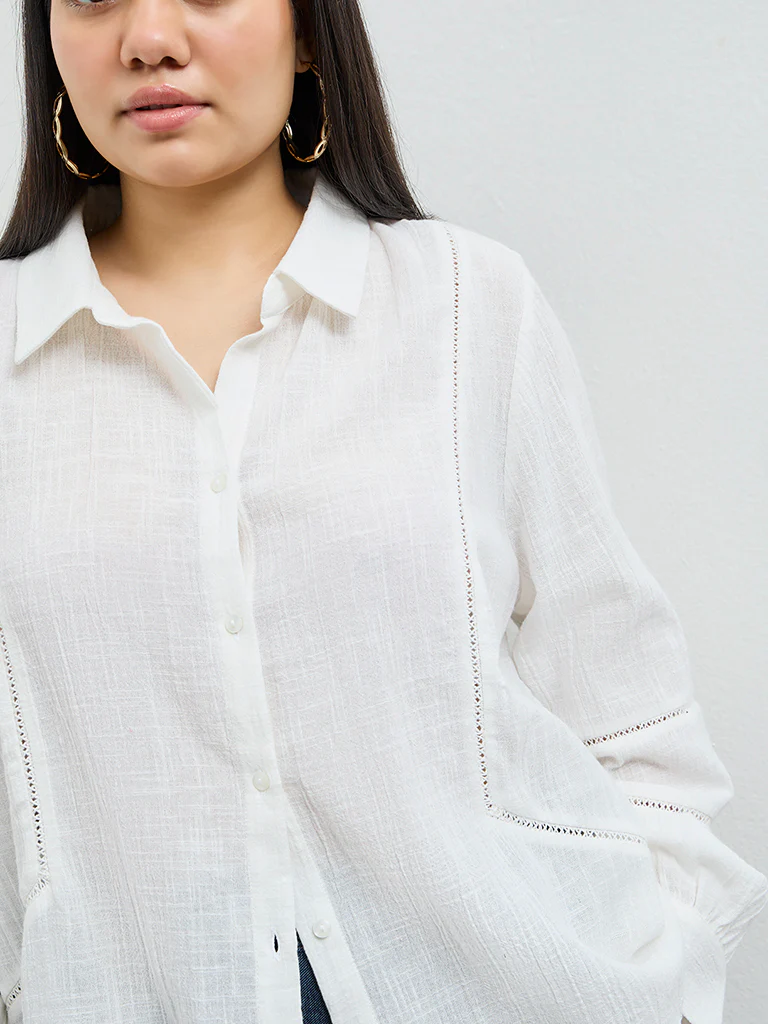 Gia White Lace-Insert Detailed Shirt - Image 3