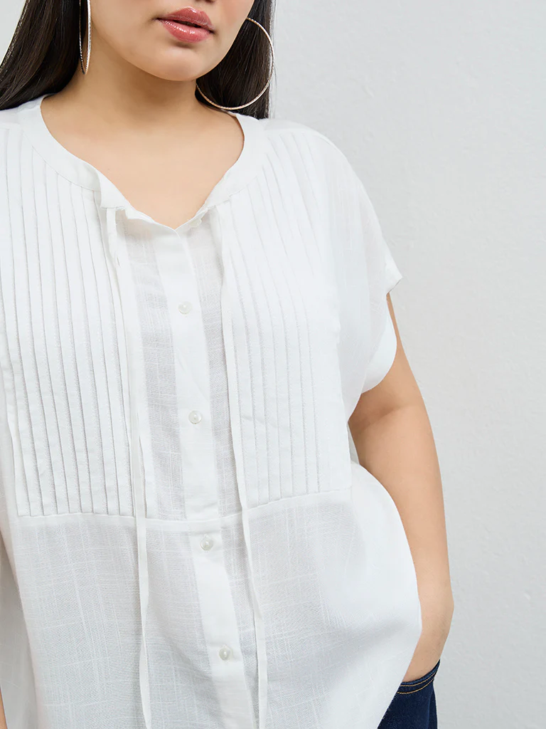 Gia White Pintuck-Detail Blouse - Image 3