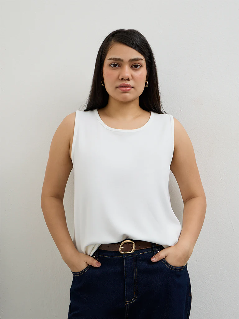 Gia White Ribbed-Textured Tank Top - Image 2