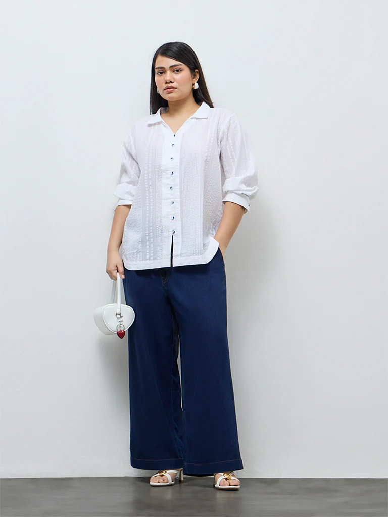 Gia White Seersucker Solid Cotton Blouse - Image 2