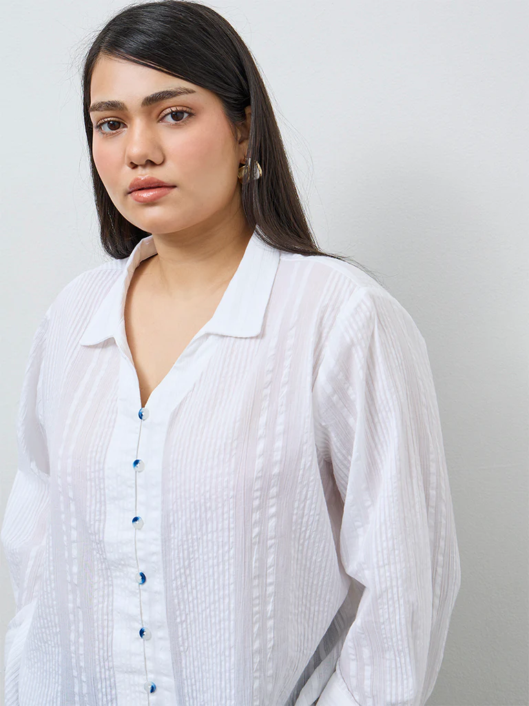 Gia White Seersucker Solid Cotton Blouse - Image 3