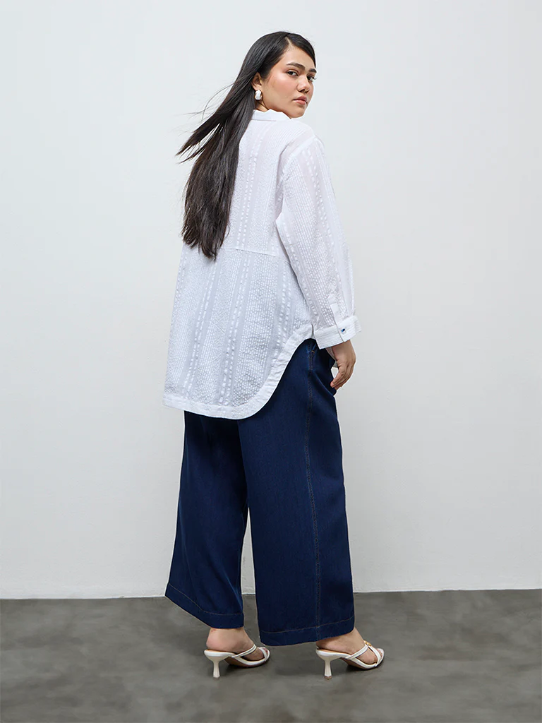 Gia White Seersucker Solid Cotton Blouse - Image 4