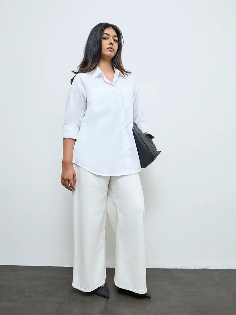 Gia White Solid Cotton Shirt - Image 2