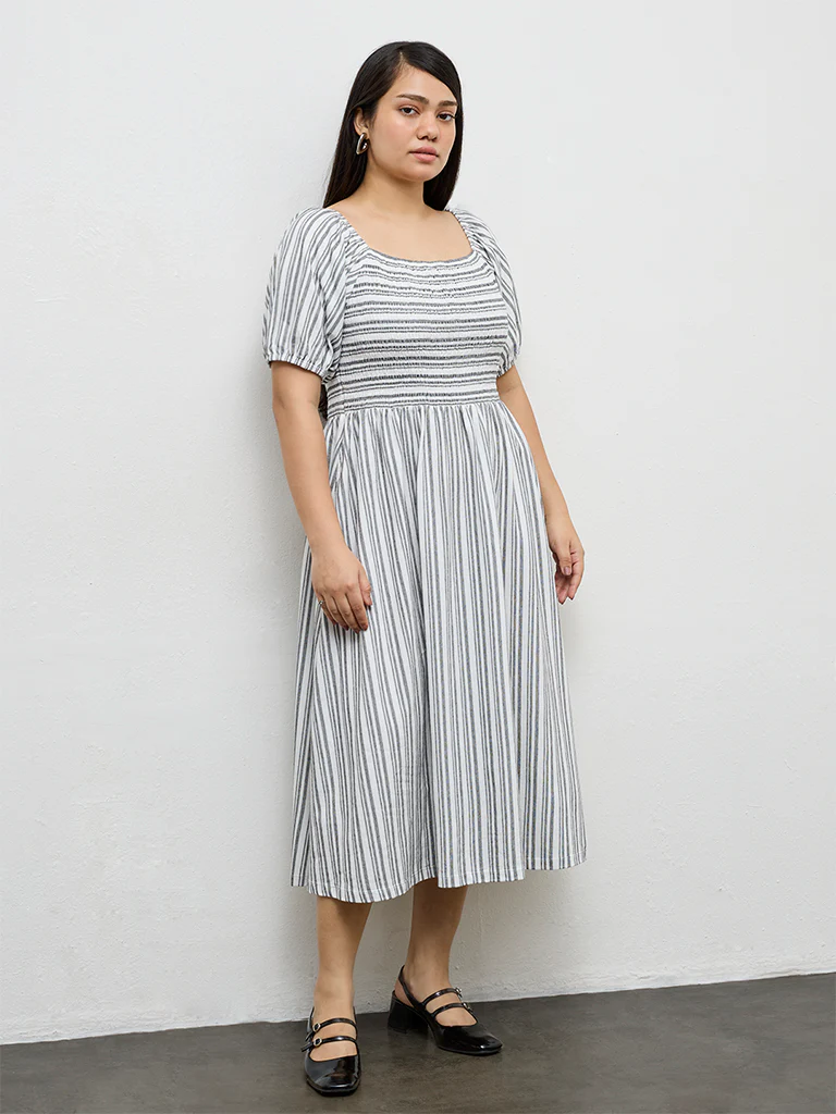 Gia White Striped A-Line Dress - Image 2