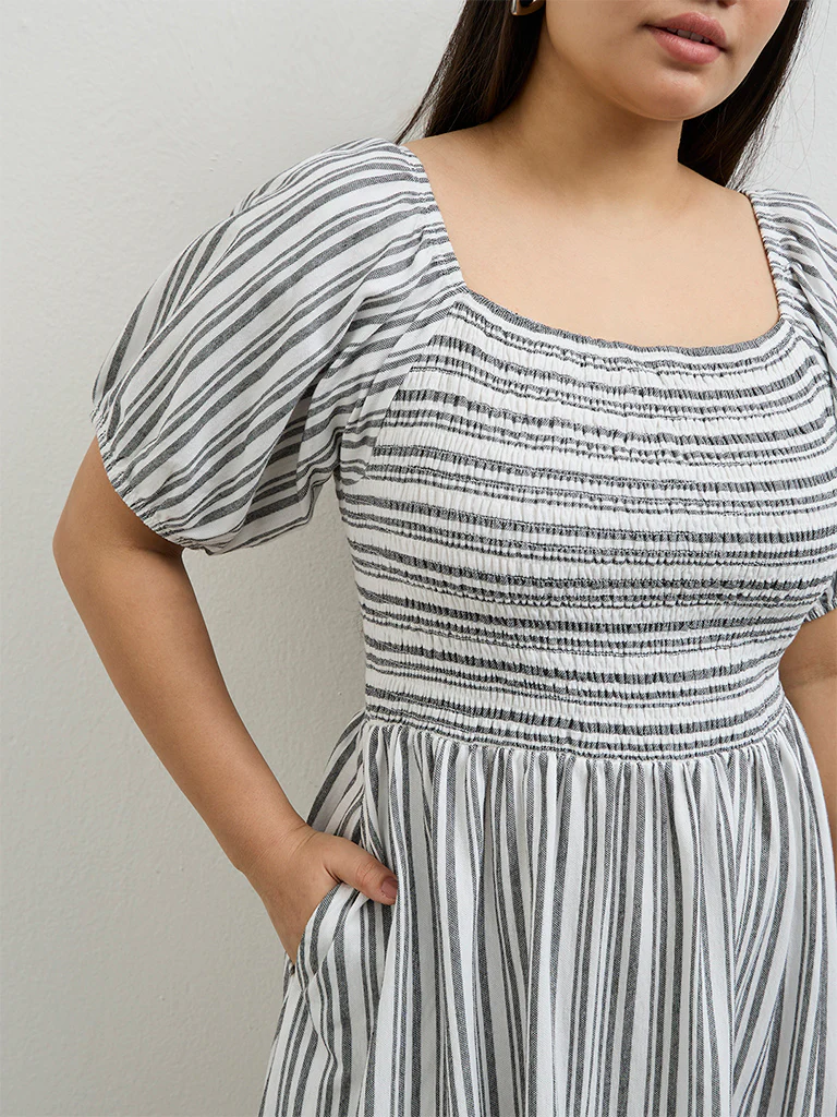 Gia White Striped A-Line Dress - Image 3