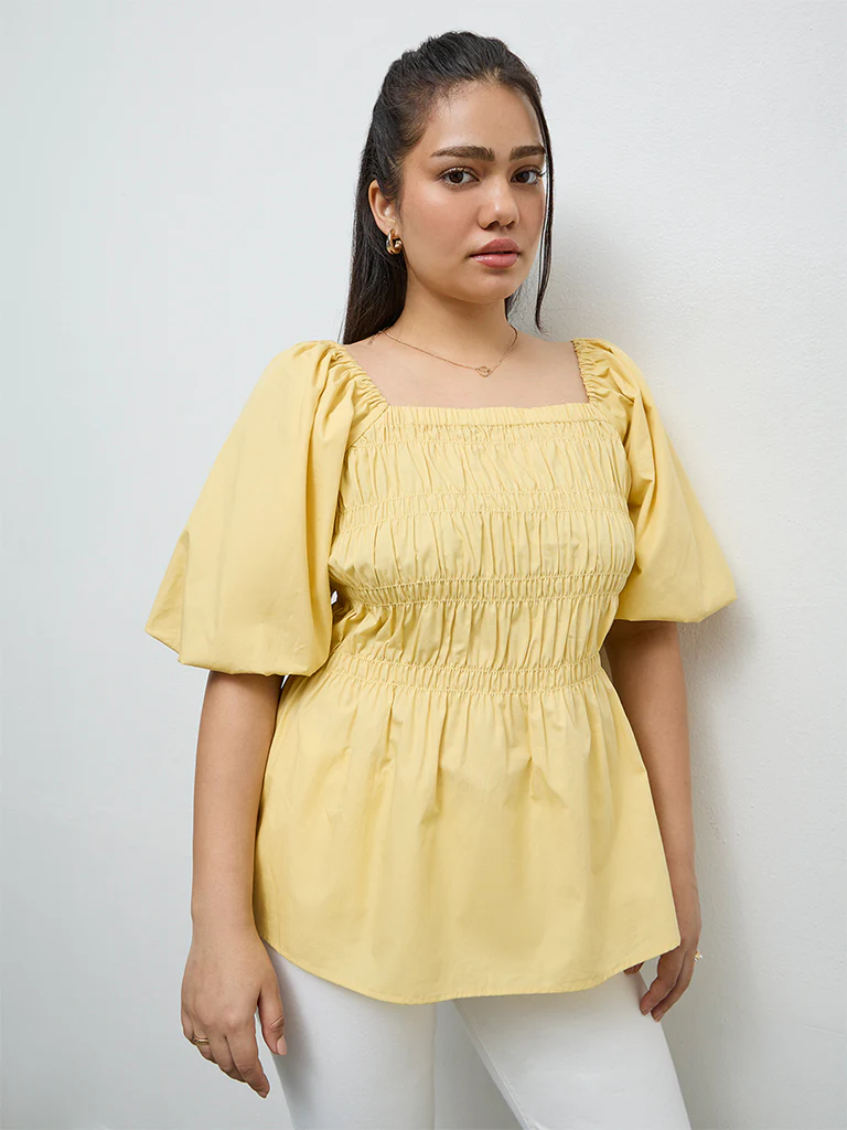 Gia Yellow Smocked Blouse - Image 2