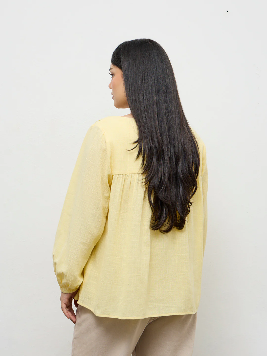 Gia Yellow Solid Cotton Blouse - Image 2