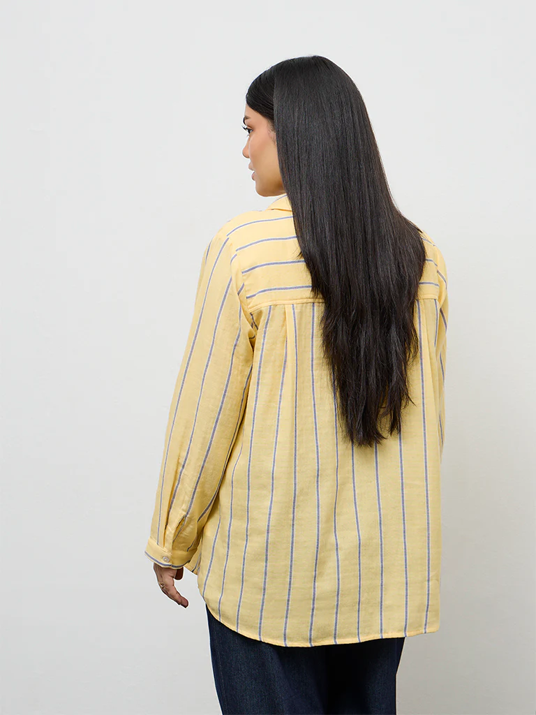 Gia Yellow Striped Cotton Shirt - Image 4