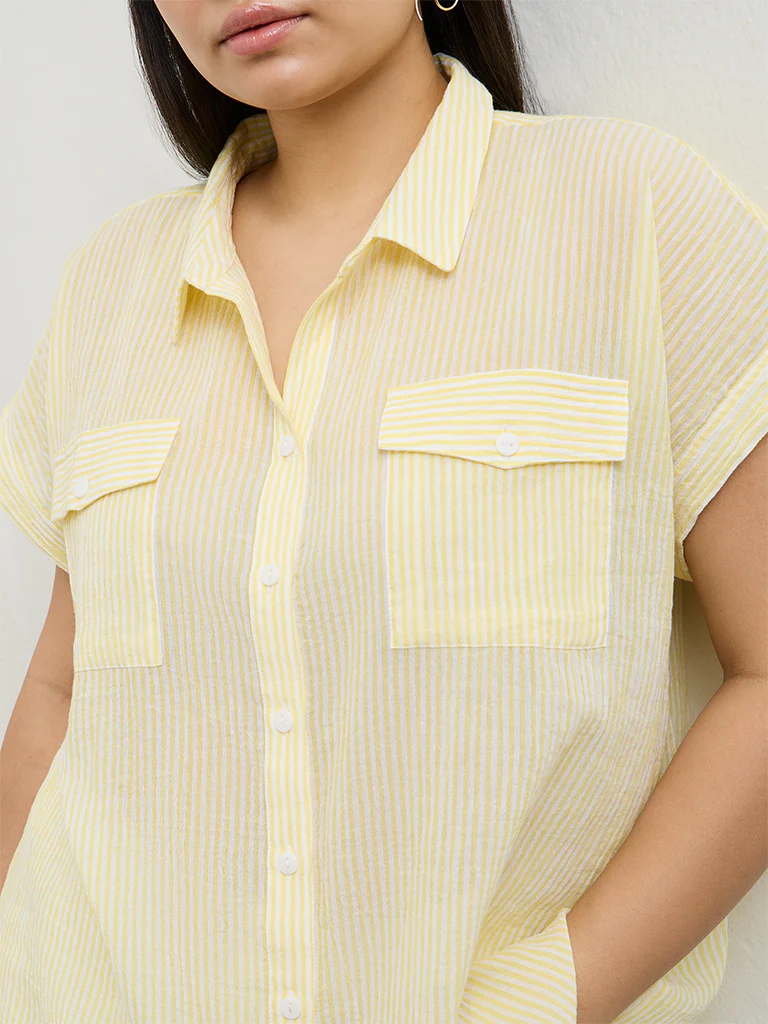 Gia Yellow Striped Cotton Shirt - Image 3
