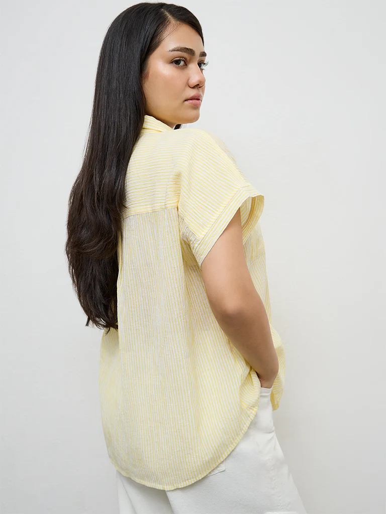 Gia Yellow Striped Cotton Shirt - Image 4