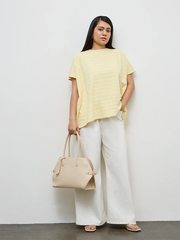 Gia Yellow Striped Cotton T-Shirt - Image 2
