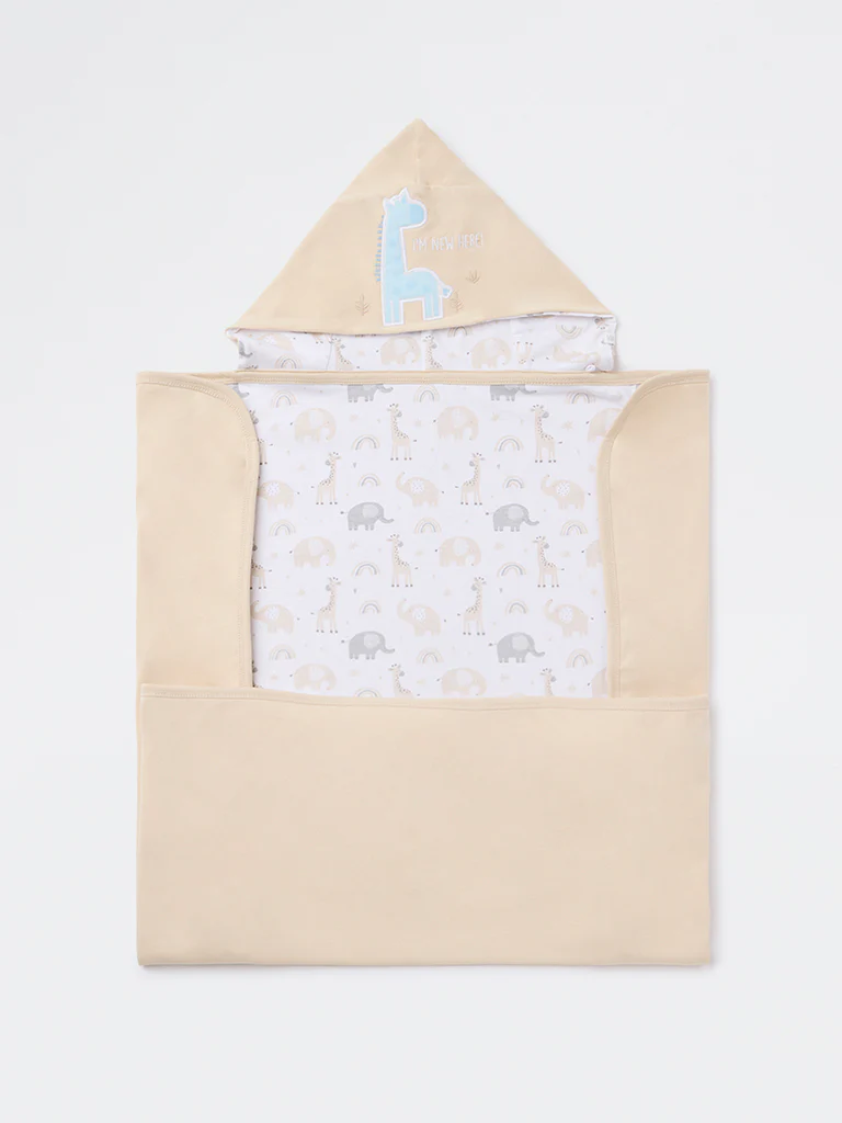 HOP Baby Boys Beige Animal Design Cotton Blanket - Image 3