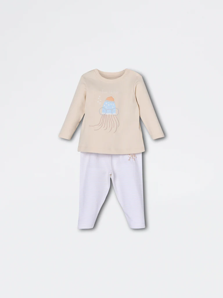 HOP Baby Boys Beige Animal Design Cotton Co-ord Set - Exclusive - Image 2