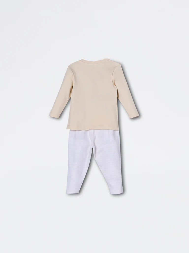 HOP Baby Boys Beige Animal Design Cotton Co-ord Set - Exclusive - Image 3