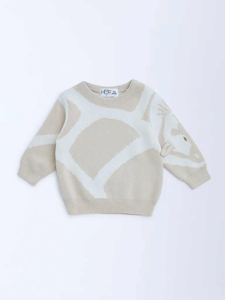 HOP Baby Boys Beige Animal Design Cotton Sweater - Image 2