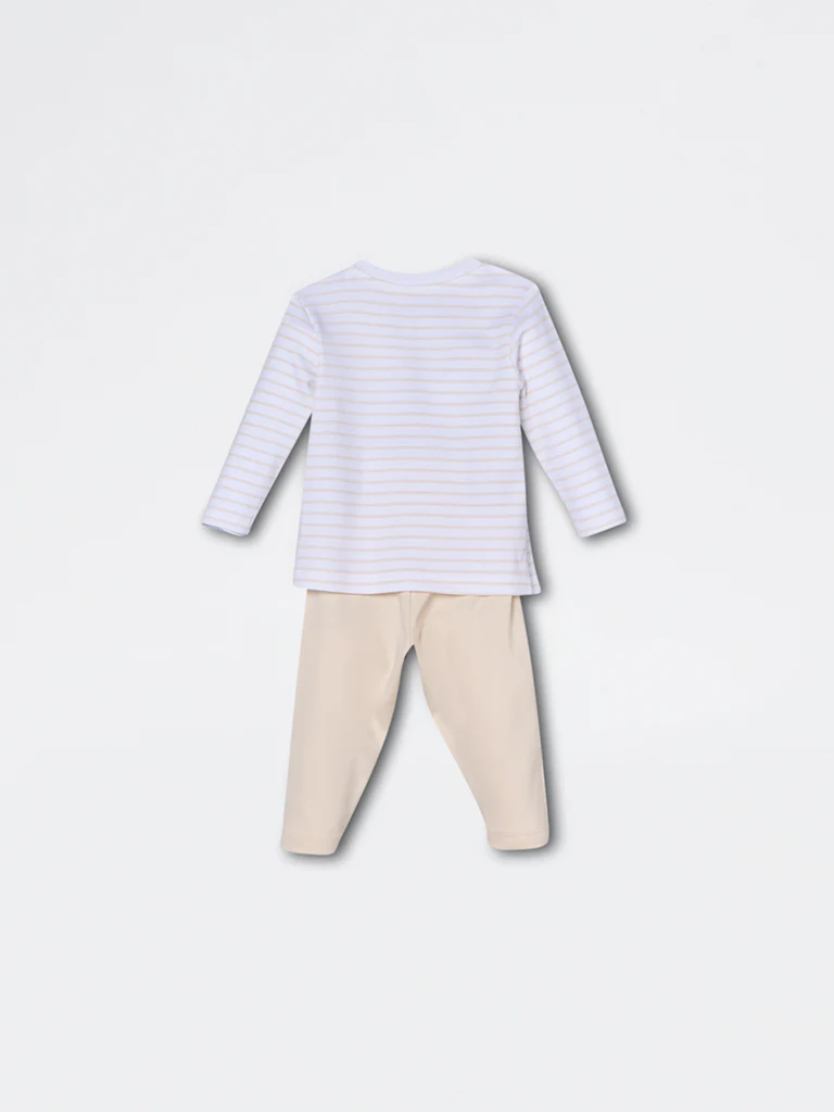 HOP Baby Boys Beige Animal Design Cotton T-Shirt and Pants Set - Exclusive - Image 3