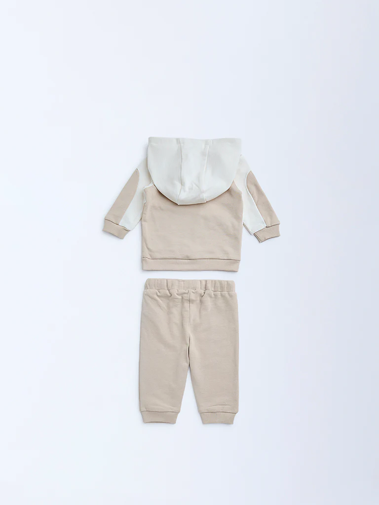HOP Baby Boys Beige Animal Printed Cotton Sweatshirt with Joggers Set - Image 3