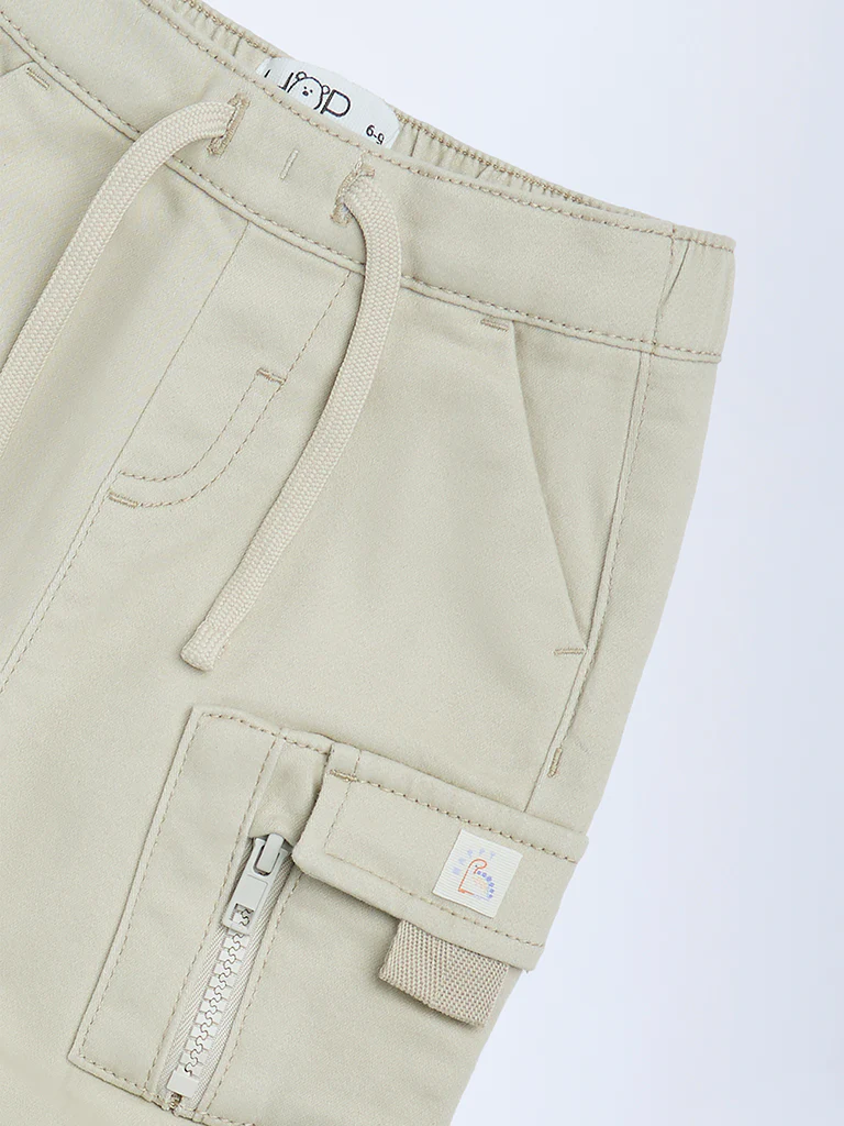 HOP Baby Boys Beige Cargo-Style Mid-Rise Cotton-Blend Joggers - Image 5