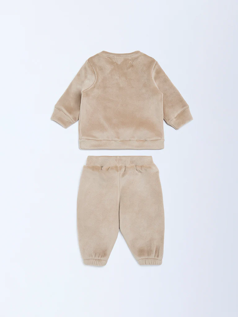 HOP Baby Boys Beige Christmas-Themed Sweatshirt and Pants Set - Image 3
