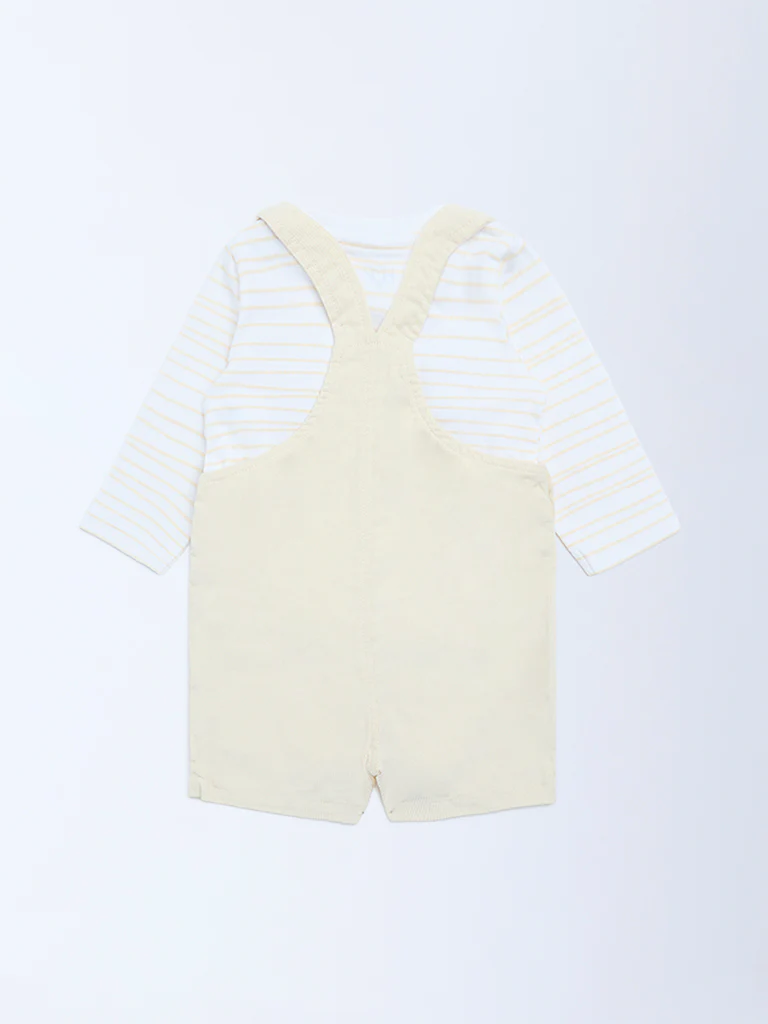 HOP Baby Boys Beige Corduroy Cotton Dungaree with T-Shirt Set - Image 3