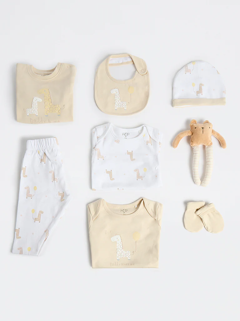 HOP Baby Boys Beige Cotton Gift Set (Pack of 8) - Image 2