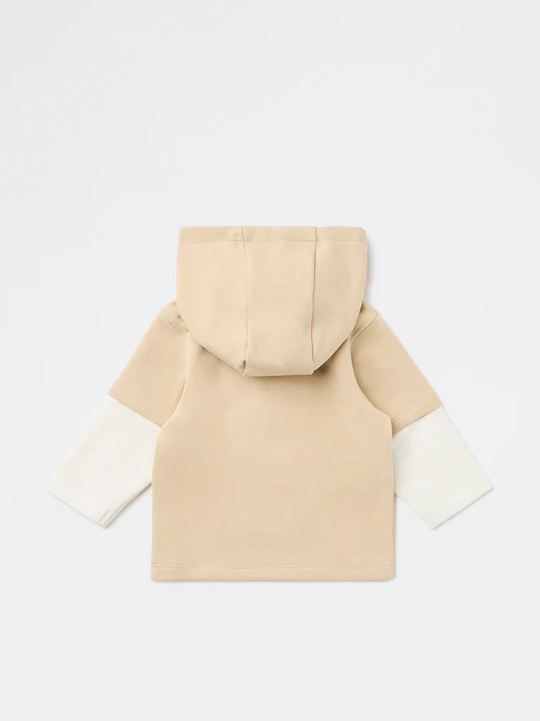 HOP Baby Boys Beige Embroidered Cotton-Blend Hooded Sweatshirt - Image 3
