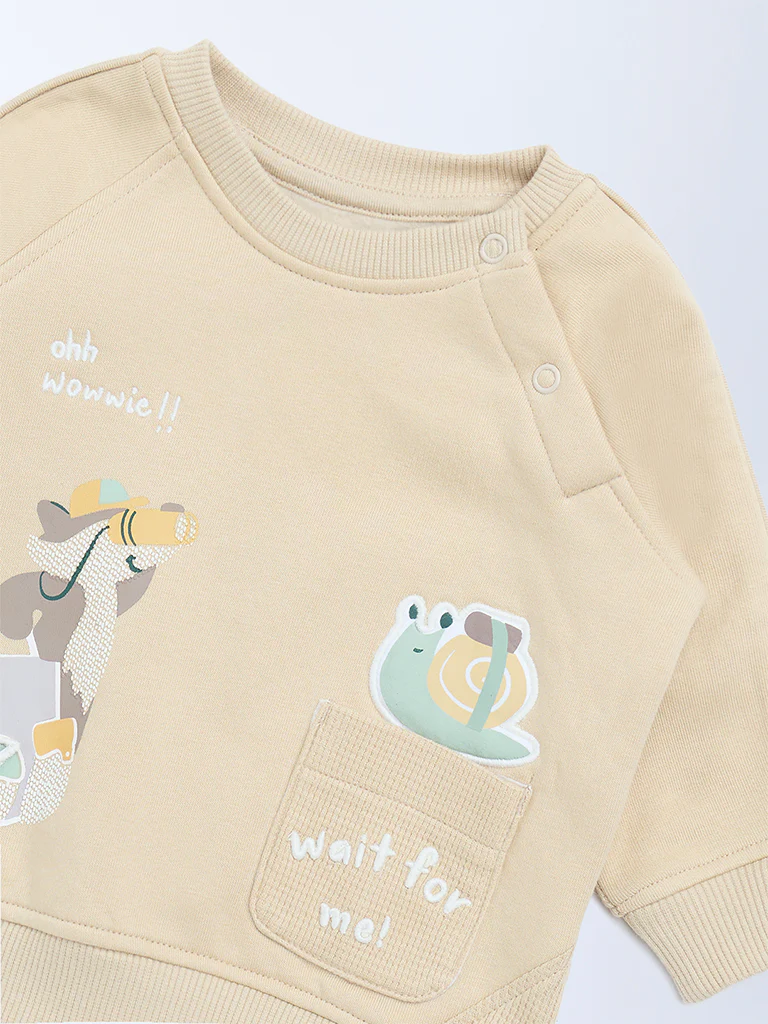 HOP Baby Boys Beige Embroidered Cotton-Blend Sweatshirt - Image 4