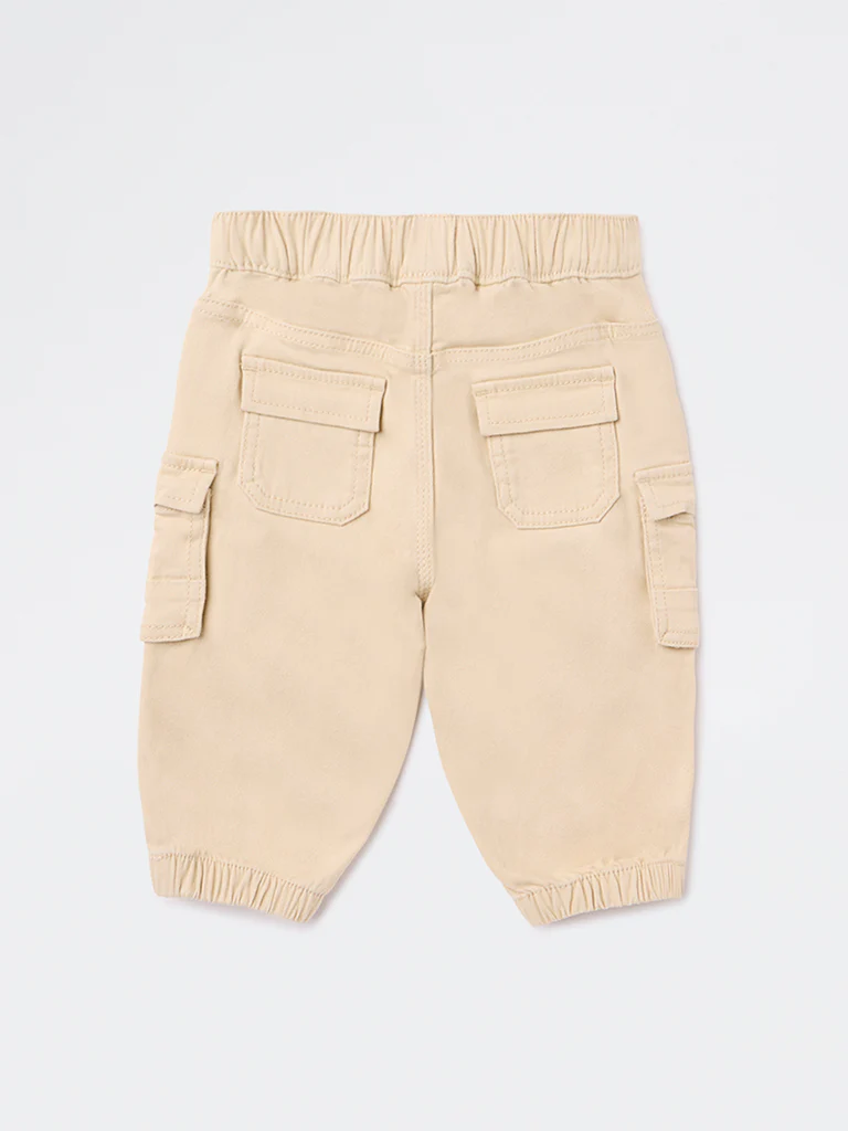 HOP Baby Boys Beige Embroidered Mid-Rise Cotton-Blend Joggers - Image 4