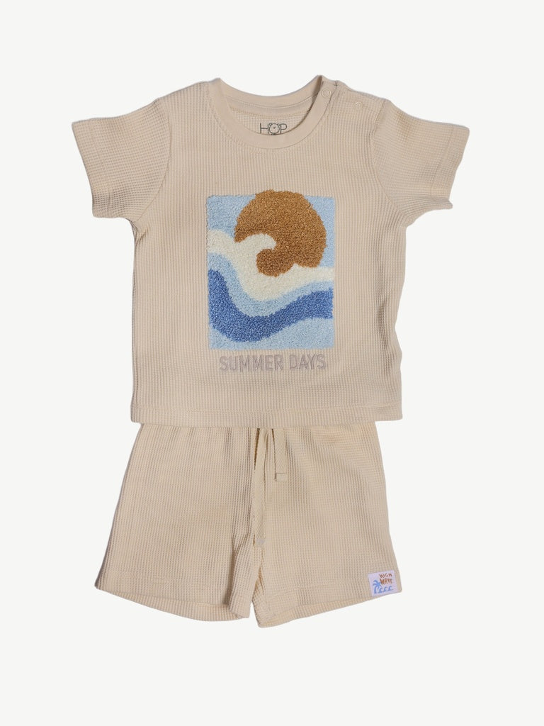 HOP Baby Boys Beige Graphic T-Shirt and Shorts Set - Image 2