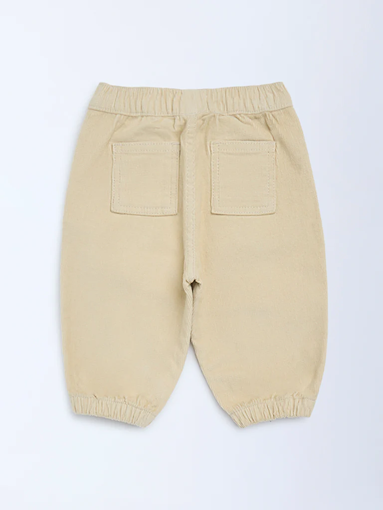 HOP Baby Boys Beige Mid-Rise Corduroy Joggers - Image 4