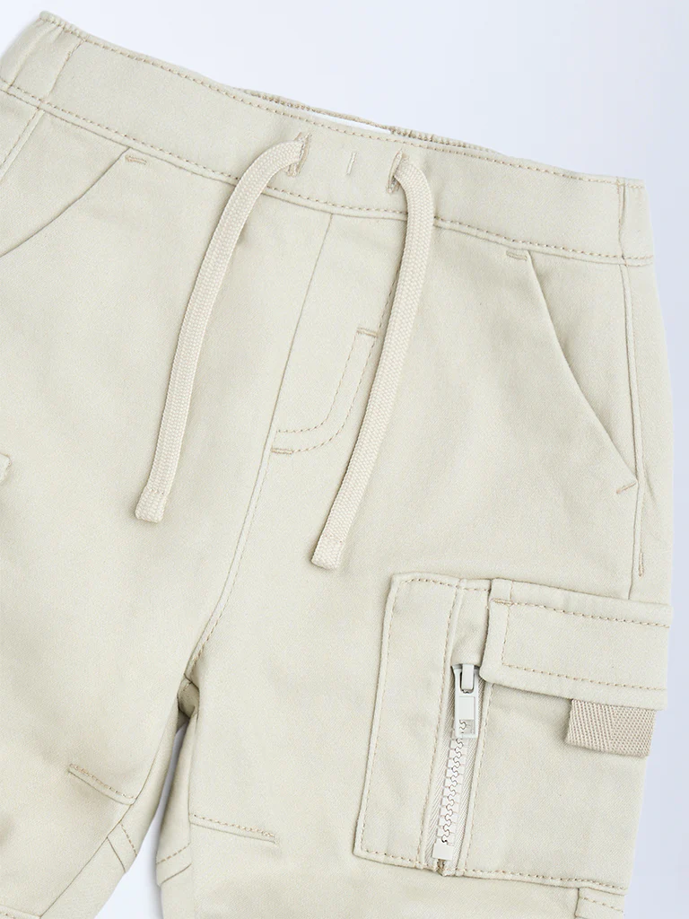 HOP Baby Boys Beige Mid-Rise Cotton-Blend Joggers - Image 5