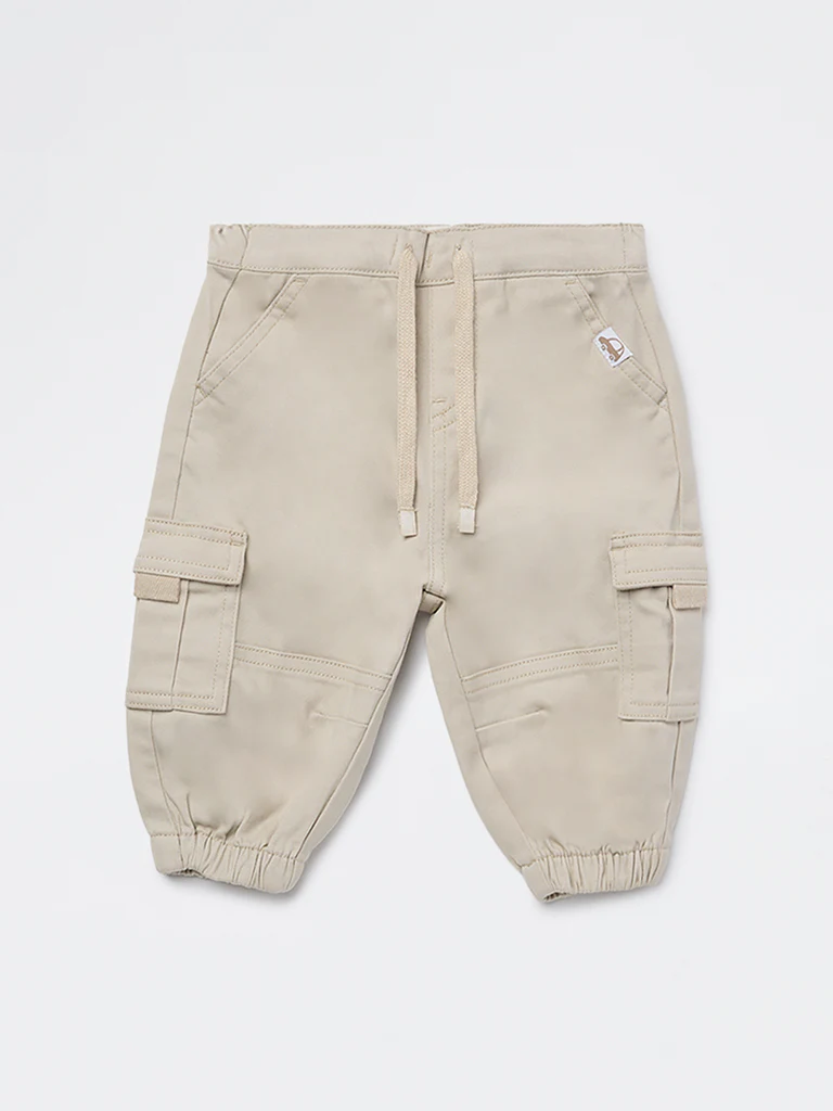 HOP Baby Boys Beige Mid-Rise Cotton-Blend Joggers - Image 3